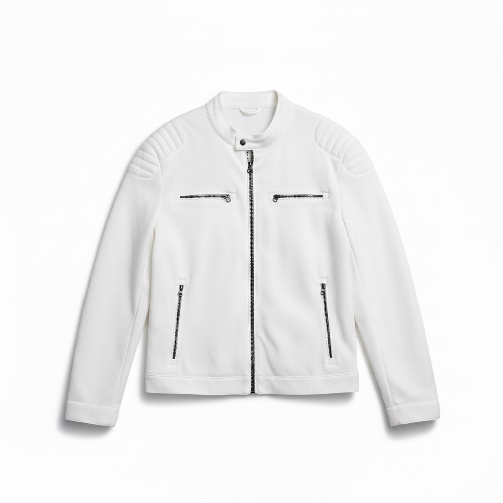 Zara White Biker Jacket with Zipper Accents